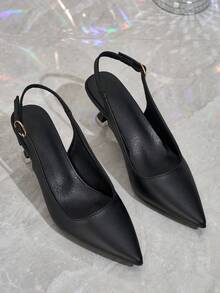 Pointed Toe High Heel Pumps, V-Cut Low Vamp Backless Sandals For Women - Black - View 6