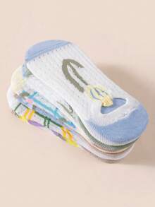 1/5/10/15/20 Pairs Random Women Thin Mesh Breathable Sweet Floral Shallow Invisible Boat Socks - Multicolor - View 3