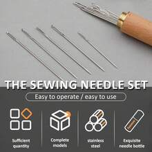25 PCS Steel Sewing Needles, 5 Different Sizes Embroidery Large Eye Needles For Handsewing, Large Eye Sewing Needle, Sharp Needle Kit With Wood Case - Hand Sewing Needle - View 4