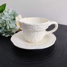 200ml Rococo Style Embossed Ceramic Cup & Saucer Set - Embossed Rococo Cup and Saucer Set - View 1