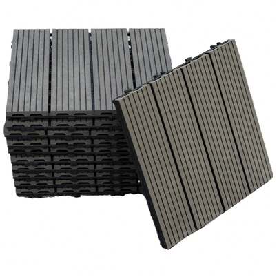 Gr8 Garden 11pcs Black WPC Stripe Decking Tiles – Interlocking Outdoor Garden Patio Floor Panels