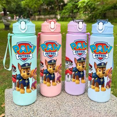 Paw Patrol 1个汪汪队立大功800毫升/27盎司防漏按压式水瓶，轻便耐用塑料材质，可爱卡通设计，适合健身、跑步、篮球等运动，便携时尚，生日、母亲节、毕业典礼礼物，运动补水装备（部分配件随机发货）