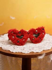 1 Cặp kính thời trang hình trái tim đính đá nhung đỏ, kính thời trang nhung dễ thương phong cách Y2K Millennium Girl, phụ kiện chụp ảnh dự tiệc Giáng sinh, Năm mới, Sinh nhật, quà tặng - Nhiều màu - Xem 1