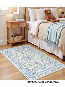 1件波西米亚风巴黎花园印花地毯，适用于客厅、卧室、餐厅、宿舍、办公室等家居装饰，防滑复古农舍风格地毯 - 淺藍色 - 查看 4