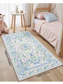 1件波西米亚风巴黎花园印花地毯，适用于客厅、卧室、餐厅、宿舍、办公室等家居装饰，防滑复古农舍风格地毯 - 淺藍色 - 查看 5