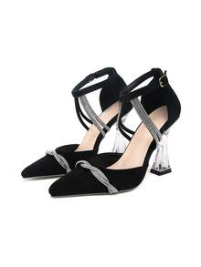 Party Essential Sparkling Stilettos, Transparent Heel Glamorous Women's High Heels, Versatile For Party, Nightclub And Holiday Occasions - Black - View 6