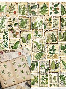 50pcs/Set Retro Aesthetic Cartoon Green Plants Stickers, Decorative Decals For Journal Stationery Luggage Laptop Phone Notebook Sticker - 1 Set - View 11