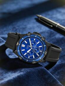 Fossil Men's 44mm Garrett Black Silicone Strap Chronograph Watch FS5695 - Blue - View 2