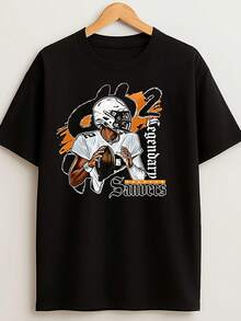 Camiseta de Fútbol Clásica Shedeur 2legendary, Estilo Más Reciente de 2026 |   Cuello Redondo Casual, Tela Ligeramente Elástica, Corte Regular, Estampado de Patrones Geométricos, Perfecto para Hombres - Negro - Ver 2