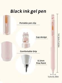 一盒4支装创意猫咪造型0.5mm速干中性笔，速干黑色墨水，轻巧塑料笔身，办公用品黑色中性笔，可爱猫咪珠光闪粉按压式中性笔，书写流畅，适用于办公、日记、猫咪爱好者礼物、新奇文具、创意设计、耐用材质，办公人员专属 - A - 查看 6