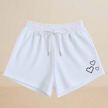 Shortinho Feminino Moletom Casual Dia a Dia Tumblr Style Trio de corações - Branco - Visão 9