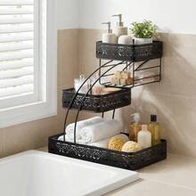 Senmeo 1pc Sleek 3-Tier Metal Cosmetic Organizer (No Installation), Space-Saving For Dressing Table/Bathroom - Họa tiết đen - Xem 6