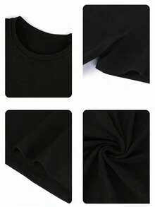 Áo thun ngắn tay in họa tiết mùa hè dành cho nữ, áo croptop màu đen, trang phục thời trang mới. - màu đen - Xem 4