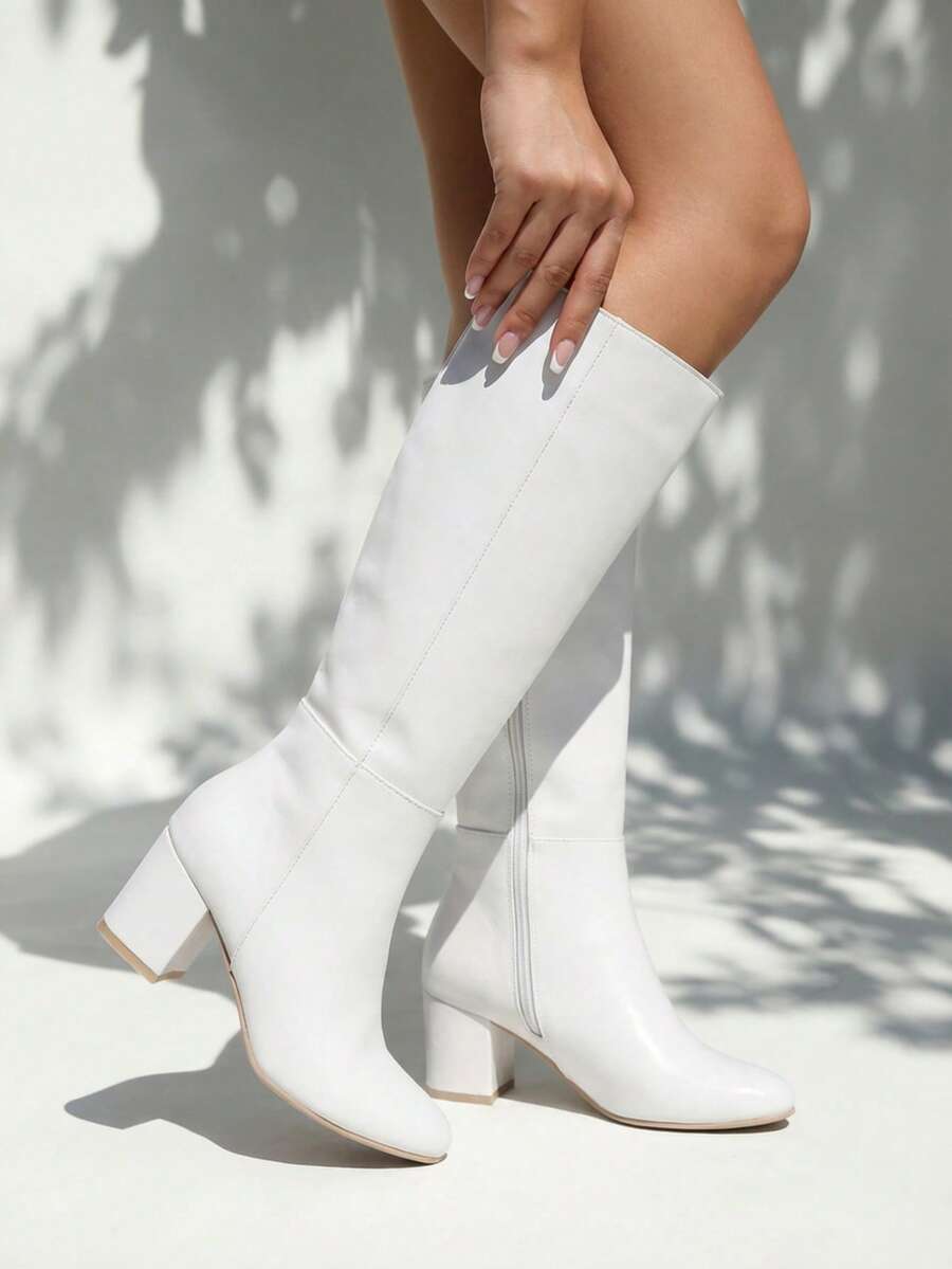 Botas para dama Tacón bajo Clásicas Formales - Blanco - Ver 1