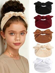 3/1pc Girls Bowknot Rabbit Ear Headband, Boho Extra Wide Cute Rabbit Ear Knotted Headband, Solid Color Bowknot Hair Accessory, Suitable For Girls Daily Wear, Autumn/Winter Headband - Multicolor - View 10