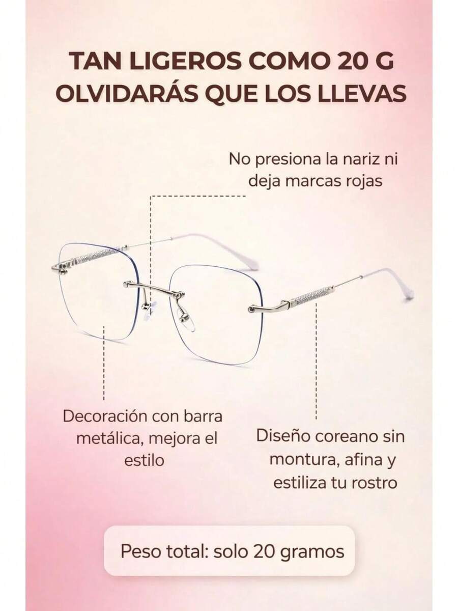Lentes Sin Marco Fotocromáticos 2 Piezas, Protección UV y Luz Azul, Estilo Moderno - Plateado - Ver 1