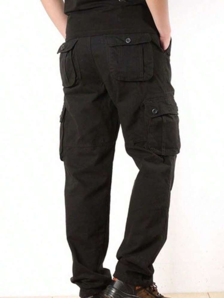 yuehaibao Pantalones caqui con bolsillo con solapa en el lateral para hombre, otoño - Negro - Añade 4