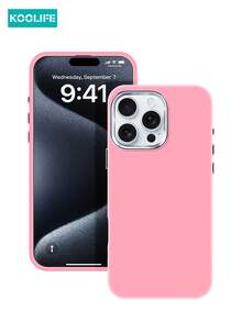 Koolife 1pc Skin-Friendly Colored Phone Case, Coated Lens Frame, PC+TPU Material, Separate Metal Buttons, Minimalist Fashionable, Anti-Drop Protective Case, Suitable For Apple 17/17 Pro/17 Pro Max - Pink - View 1