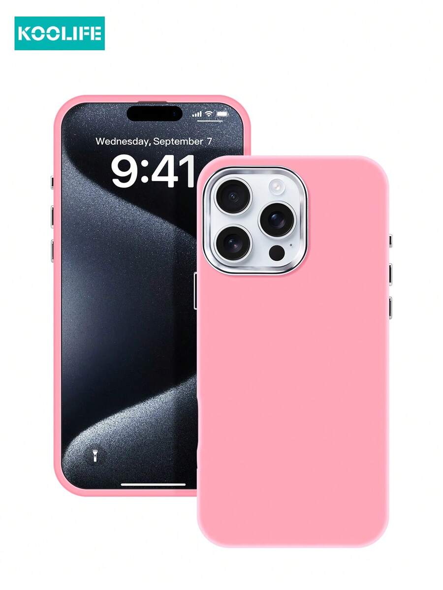 Koolife 1pc Skin-Friendly Colored Phone Case, Coated Lens Frame, PC+TPU Material, Separate Metal Buttons, Minimalist Fashionable, Anti-Drop Protective Case, Suitable For Apple 17/17 Pro/17 Pro Max - Pink - View 1