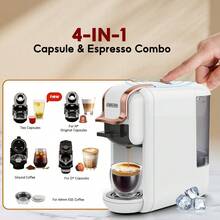 Cafelffe 四合一胶囊咖啡机，20 巴全自动家用咖啡机，冷热两用，兼容 NES*/D 系列胶囊/ESE 咖啡包/咖啡粉，即时加热，快速制作咖啡，小巧设计，适合家庭使用 - 白色 - 查看 8