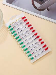 Set de 12 piezas de pulseras elásticas de arcilla suave con cuentas de letras de estilo country en colores variados, adecuadas para la Copa del Mundo, regalos, uso diario - Multicolor - Ver 14