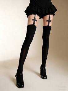 1 đôi tất đen có dây đeo chéo, kiểu dáng Gothic gợi cảm, thích hợp mặc hàng ngày. - Nhiều màu - Xem 5