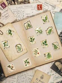 50pcs/Set Retro Aesthetic Cartoon Green Plants Stickers, Decorative Decals For Journal Stationery Luggage Laptop Phone Notebook Sticker - 1 Set - View 10