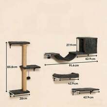 壁挂式实木猫爬架，室内猫抓柱，宠物玩具，季节性使用，壁挂式猫床，木制壁挂式猫家具，猫栖架 - 深灰色 - 查看 6