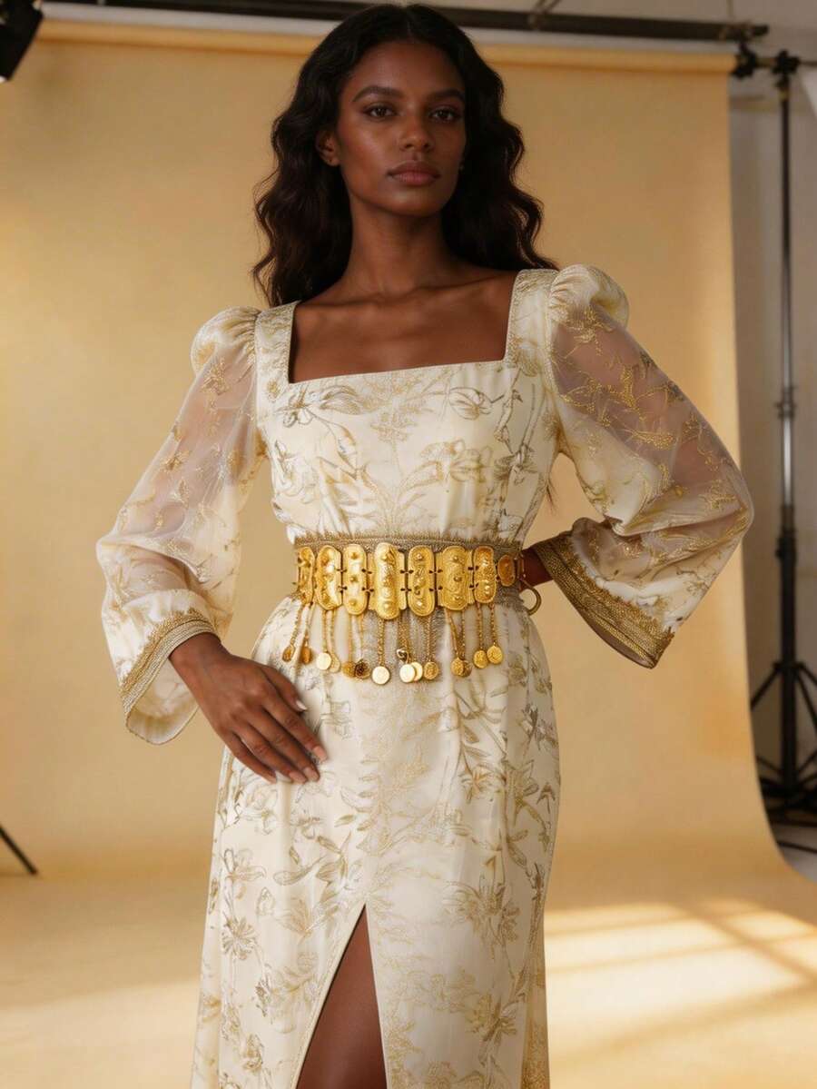 1pc Gold/Silver Coin Belt Set | Luxurious Rectangular Plate With Coin Tassel Chain, Glamorous Plated Non-Glossy Bridal And Festival Waist Chain - Choose Your Finish, Gold Or Silver Set Rectangular Plate Non-Glossy Coin Pendant - Silver - View 1