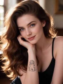 Hình xăm dán hình chó Golden Retriever và nước ép thảo dược - Dán trên cánh tay, không thấm nước và bán vĩnh cửu, giữ được 7-15 ngày. - màu đen - Xem 4