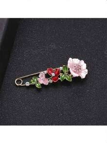 1 pezzo Spilla con fiore di strass, spilla decorativa alla moda per giacca, fermaglio versatile per colletto adatto per autunno/inverno - Rosso - Visualizzare 2