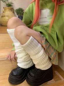 70cm Knitted Yoga Leg Warmers Women, Thick Thermal Over--Knee Leg Warmers, Autumn/Winter CP0L FDMK - 白色 - 查看 10