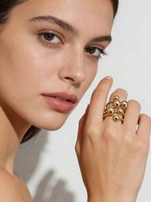 1 pieza Anillo ancho de metal redondo con estilo punk minimalista, adecuado para mujeres en vacaciones, cumpleaños, citas, fiestas, vacaciones, viajes diarios - Estilo de judía redonda - Ver 7