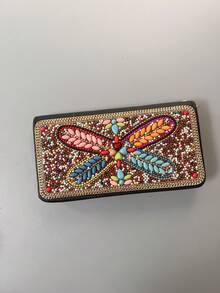 Portefeuille long pour femme, artisanat de perles scintillantes pouvant être utilisé comme pochette de soirée, grande capacité pour ranger le téléphone, l'argent, les clés et autres petits articles, de multiples fentes pour cartes pour organiser différentes cartes, matériau PU de haute qualité avec un toucher doux, portefeuille long avec un motif exquis de papillon et de paon orné de perles, offrant un look premium - Multicolore - Voir 11