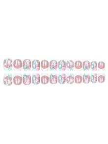 24pcs Short Simple Shell Style False Nails, Cute Shell & Starfish Decor, Bubble Decor, Suitable For Summer Beach Vacation, Short Full Cover False Nails, Suitable For Women's Summer Vacation, Beach Outing, Daily Use, Party, Date And Other Occasions - Multicolor - View 4