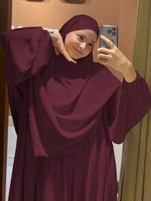 Bộ trang phục cầu nguyện Hồi giáo 2 món (Khimar + Abaya), Áo choàng Abaya mềm mại kèm khăn trùm đầu Hijab, trang phục cầu nguyện ngoài trời thoải mái, áo choàng Abaya dành cho nữ. - Nhiều màu - Xem 16