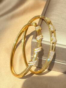 Bộ vòng tay mạ vàng 18K đính đá Zirconia | Vòng tay sang trọng họa tiết sọc chéo và hình trái tim | Trang sức thời trang phong cách Bohemian, phù hợp cho đám cưới, tiệc tùng, đeo hàng ngày, du lịch, bãi biển, lễ hội | Món quà hoàn hảo cho phù dâu, ngày Valentine, sinh nhật, Giáng sinh, kỷ niệm - Nhiều màu - Xem 5
