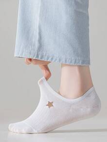 1/5双随机女士白色卡通动物、蝴蝶结、花朵图案硅胶防滑透气吸汗休闲浅口隐形船袜 - 彩色 - 查看 4