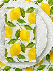 16/32pcs Watercolor Lemon Print Paper Napkins, Size 13X15.7 Inches. Lemon Print Napkins Suitable For Restaurant, Dessert Shop And Party Decoration, Citrus Desktop Decor, Summer Dining Table Setting, Lemon Kitchen Decor, Pool Party, Wedding Party, Birthday Party, Wedding Table Decor, Wedding Decoration, Mother's Day, Summer Gift Packaging Decoration, Suitable For Guest Use - Multicolor - View 1