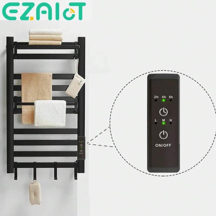Toallero eléctrico para baño, temporizador, termostato, interruptor inteligente, calentador para toallero, secador de toallas de baño negro, plateado y blanco - tubo redondo blanco - Ver 1