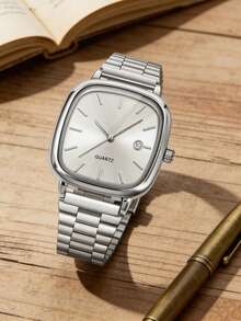 2件套轻奢金银双色情侣石英表套装，男女皆宜的配套饰品套装，包括银白色和金色方形日历手表，采用简约条形刻度和金属表带，展现精致高端的轻奢风格。 - 彩色 - 查看 11