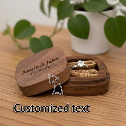 1 Piece Of Custom Engraved Proposal Box, Personalized Ring Box, Walnut Wood Jewelry Ring Box, For Weddings, Commemorative Ring Storage Box