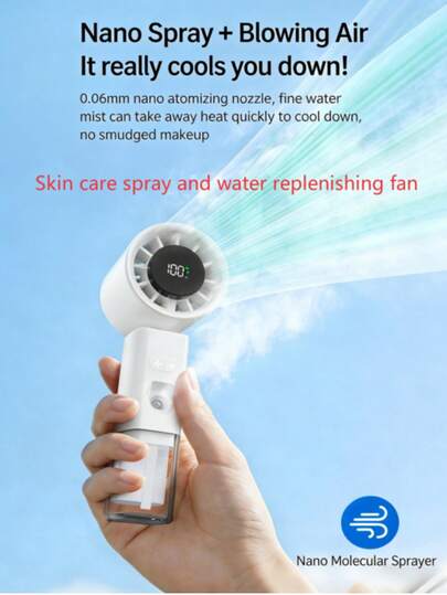 1500mAh Rechargeable Handheld Mist Fan, 100-Speed Adjustable, LED Display, Type-C Fast Charging, Portable Cooling Fan For Women Daily & Outdoor Use