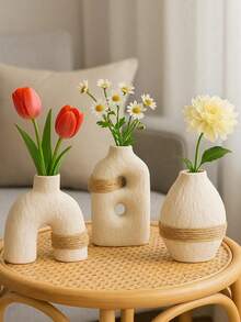 1pc/3pcs Set Textured Vase Set, Minimalist Arched Decor Design, Cream White Decorative Vase, Suitable For Home Decor, Living Room, Bedroom, Coffee Table Accents - Multiple Styles - View 9