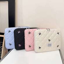Cute Bow Quilted Laptop Sleeve, Fits 10/11 Inch And 13/14/15/15.6 Inch Laptops, Portable Shock-Resistant Computer Inner Bag Compatible With MacBook, HP And All Laptops - View 2