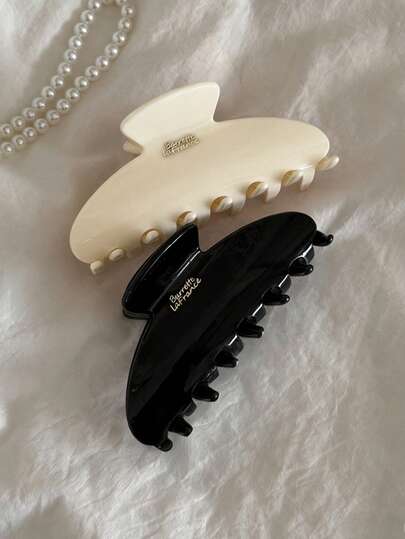 2个/1个黑白相间4.21英寸/10.7厘米轻质塑料发夹，时尚百搭优雅简约纯色发爪，适合日常佩戴、休闲、派对、通勤、海滩、盘发、马尾辫、洗脸、化妆等场合，可作配饰（字母标签为单面，无特定含义，仅作装饰用途）。