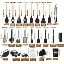 46件套不粘硅胶厨具套装，木柄厨房用具，烘焙烹饪最佳厨房小工具 - 彩色 - 查看 3