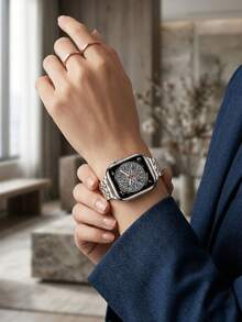 2件套双色银色玫瑰金表带表壳，兼容 38mm 40mm 41mm 42mm 44mm 45mm，奢华不锈钢表带和TPU表壳，兼容 Series 9 8 7 SE3 6 5 4 3 2 1，优雅金属表带手表保护套 - 銀間玫瑰金 - 查看 5