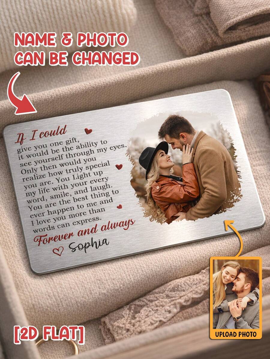 Mother's Day Wedding Gift Metal Wallet Insert, Custom Photo Love Quote "See Yourself Through My Eyes", 2D Flat Keepsake For Mom Wife, Sentimental Anniversary Present - As Shown 1 - View 1