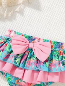 Set de 3 piezas de camiseta de tirantes, bralette y pantaleta con estampado a cuadros lindo y casual para bebé/niña pequeña con gorro - Multicolor - Ver 6